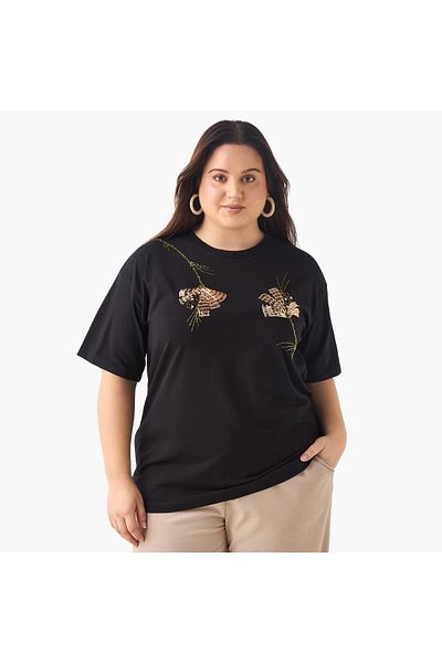 Ulla Popken COPPER FLOWER EMBLLISHED TEE