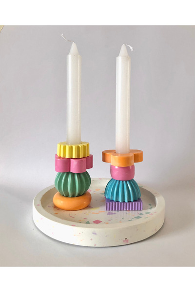 Store Studio Yabu - Katkat Renkli Şamdan Mumluk Set & Tabak