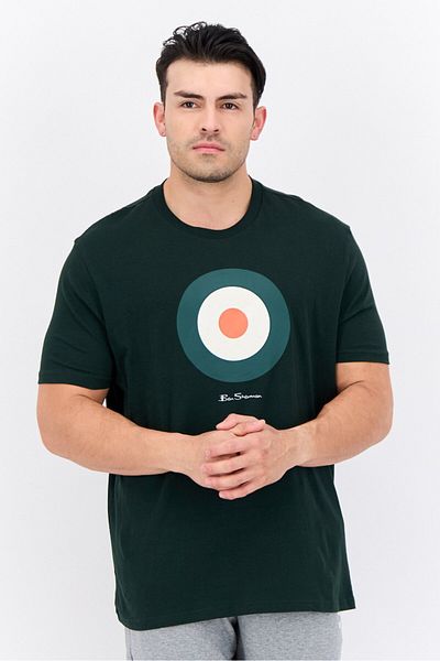 Ben Sherman Men Crew Neck Short Sleeves Brand Logo T-shirt, Dark Green