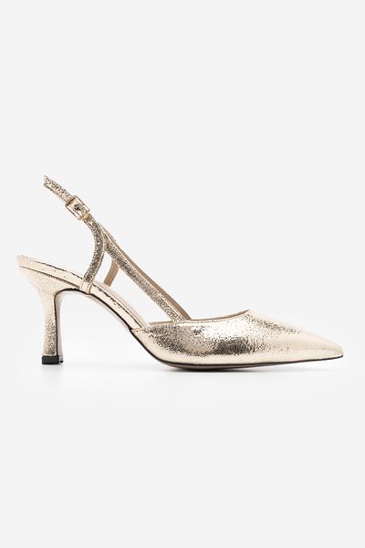 Marjin Suder Gold – Damen-Stiletto-Schuhe mit offenen Seiten, spitzer Zehenpartie und klassischem Absatz