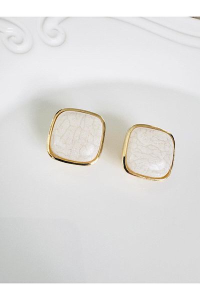 DEVİ fashion White Square Vintage Earrings 2 cm