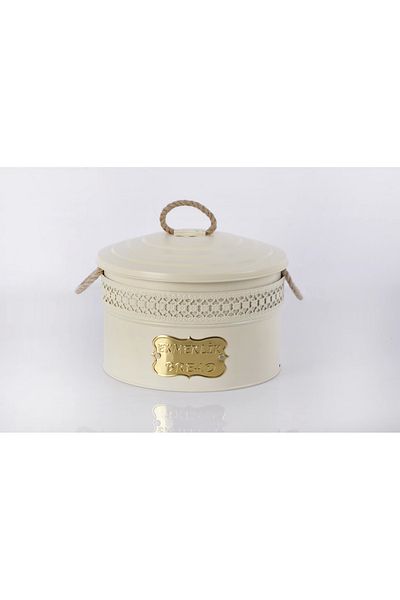 Evistro Metal Bread Bowl Bread Storage Box Patterned Cream