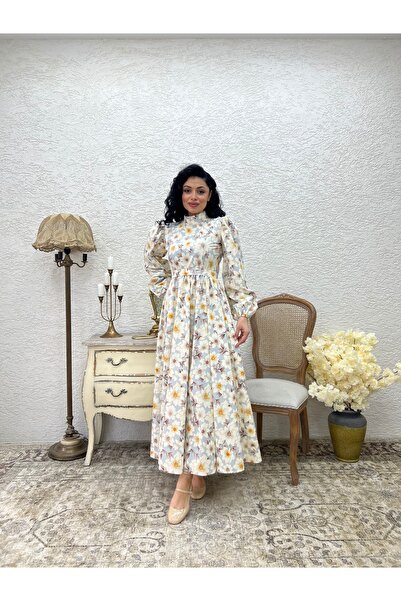 KÜÇÜĞÜM BUTİK Φόρεμα Hijab Brown Azalea Flower Long Flared