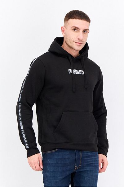 Crosshatch Men Brand Logo Long Sleeves Hooded, Black