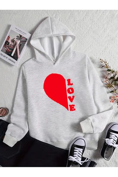 LAND MODA Love Printed Oversize Hooded Sweatshirt Hoodie
