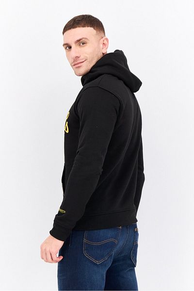 Crosshatch Men Hooded Graphic Print Long Sleeves Sweatshirt, Black