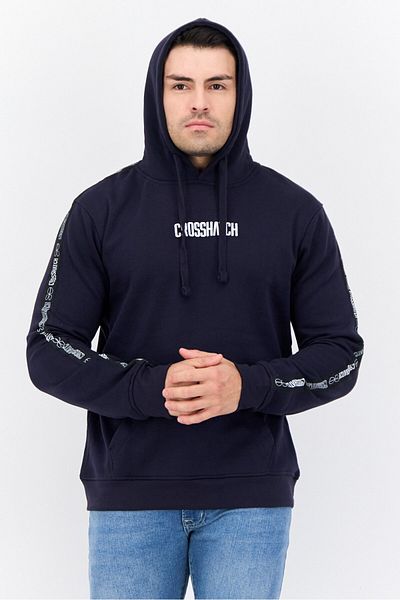 Crosshatch Men Brand Logo Long Sleeves Hooded Sweatshirt, Navy