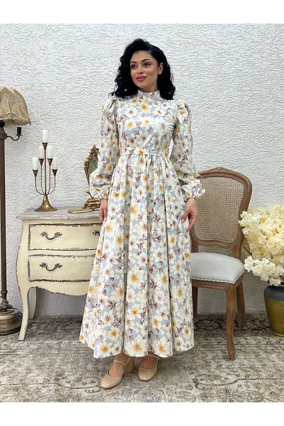 KÜÇÜĞÜM BUTİK Φόρεμα Hijab Brown Azalea Flower Long Flared