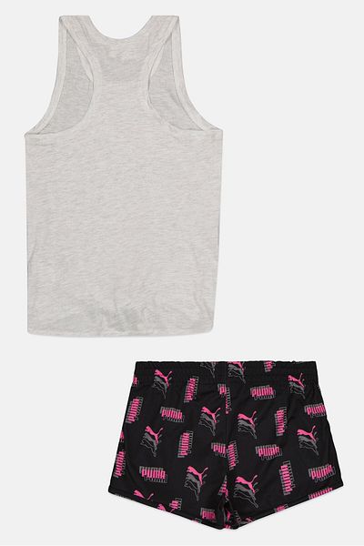Puma Kids Girl 2 Piece Graphic Print Tank Top And Shorts, Grey/Black