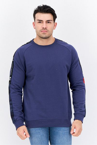 Crosshatch Men Crew Neck Brand Logo Long Sleeves Sweatshirt, Blue