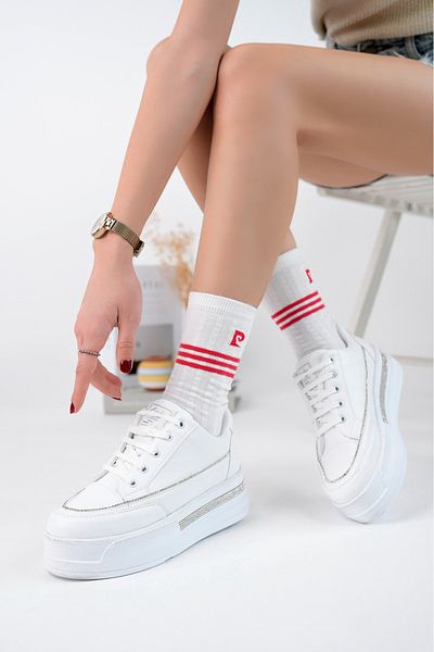 Moda Kadıköy Women's White High Sole Stone Sneakers Shoes