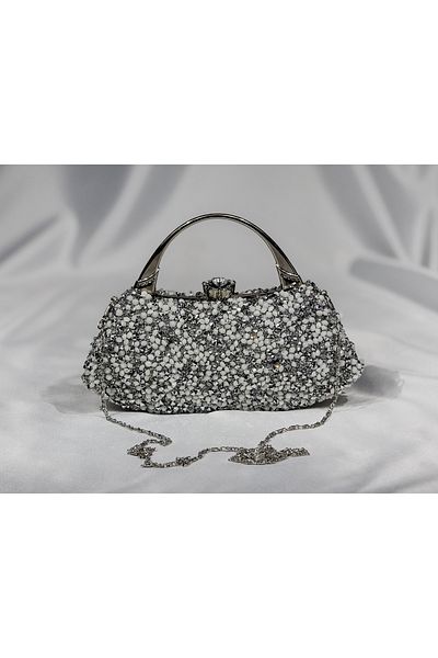Store حقيبة فستان السهرة بالحجر الأبيض والفضي