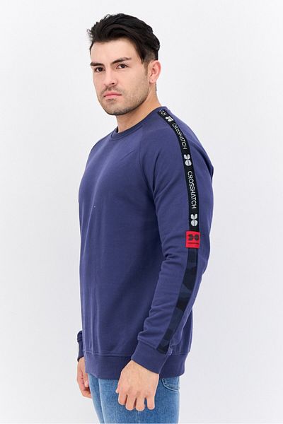 Crosshatch Men Crew Neck Brand Logo Long Sleeves Sweatshirt, Blue