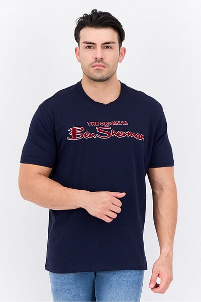 Ben Sherman Men Crew Neck Short Sleeves Brand Logo T-shirt, Navy