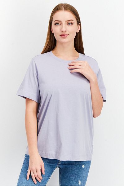Tchibo Women Crew Neck Short Sleeve Plain Top, Lilac