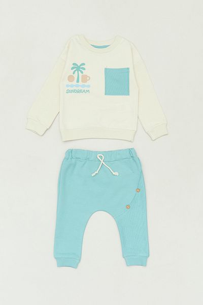 Fulla Moda 100% Cotton Palm Printed Unisex Kids Suit with Pockets