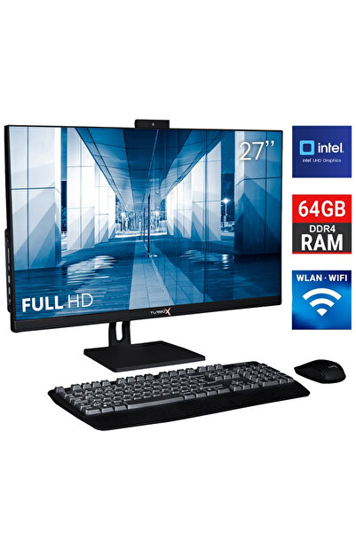 TURBOX TAxPro49 i7 13700 64GB DDR4 Ram 1TB SSD 27 inç FHD Siyah Bluetooth Webcam WiFi All in One PC