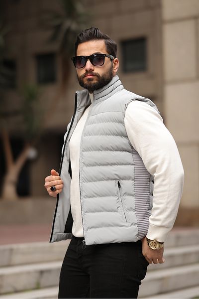 S&M CLOTHİNG New Season Water & Wind Proof Knitting Detailed Men's Inflatable Vest