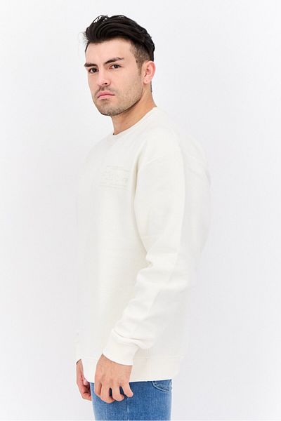 Fudo Men Crew Neck Long Sleeve Graphic Print Sweatshirt, Cream