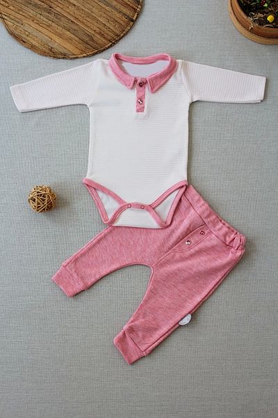 emosavm Pink Melange Long Sleeve Bodysuit 2-Piece Baby Girl Set