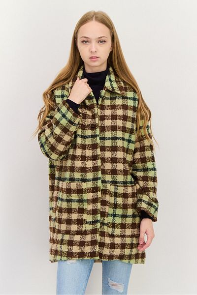Monki Women Checkered Trench Coat, Sage Green