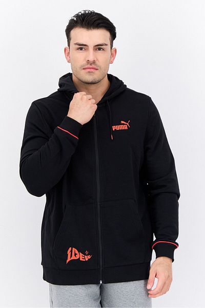 Puma Men Regular Fit Long Sleeve Outdoor Hooded Sweatshirt, Black/red
