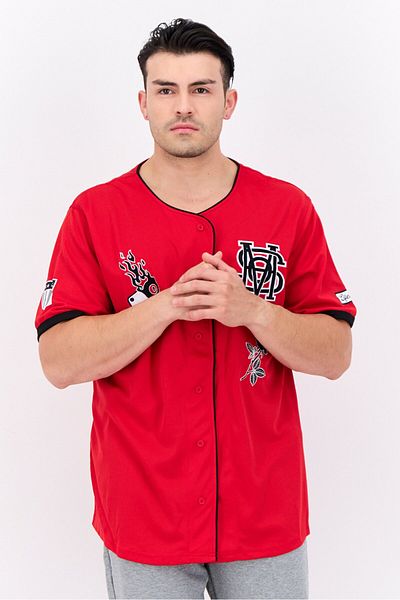 Originals by Brooklyn Cloth Men Sportswear Fit Short Sleeves Baseball Jersey, Red Combo