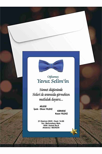 by-za davetiye (50 ADET) Beyza Davetiyecilik Sünnet Davetiyesi