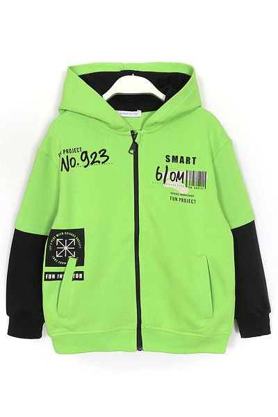 DobaKids Boy's Green Cardigan - Front and Back Print with Pockets and Hood