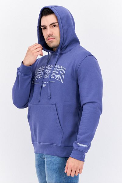 Crosshatch Men Hooded Brand Logo Long Sleeves Sweatshirt, Denim Blue