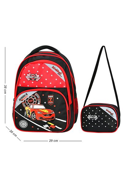 Linea Waddell 3 Compartment Primary School and Lunch Box - Race Car Red-Black 5014