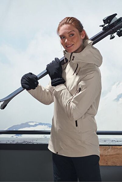 Tchibo Women Hooded Long Sleeves Solid Ski Jacket, Beige