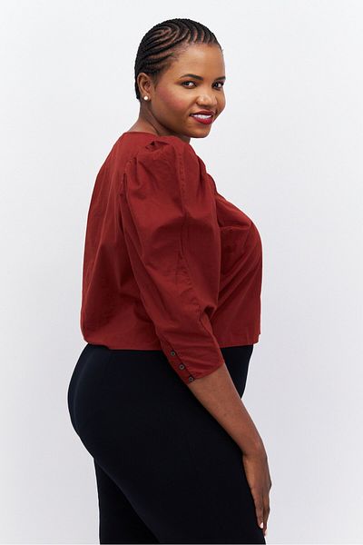 Levi's Women Plus Size Quin Anne Neckline 3/4 Th Sleeve Plain Top, Rust Brown