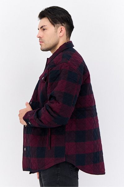 Silver Jeans Co. Men Plaid Long Sleeve Jacket Shirt, Maroon