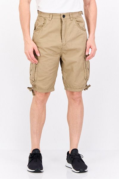 Crosshatch Men Solid Cargo Shorts, Tan