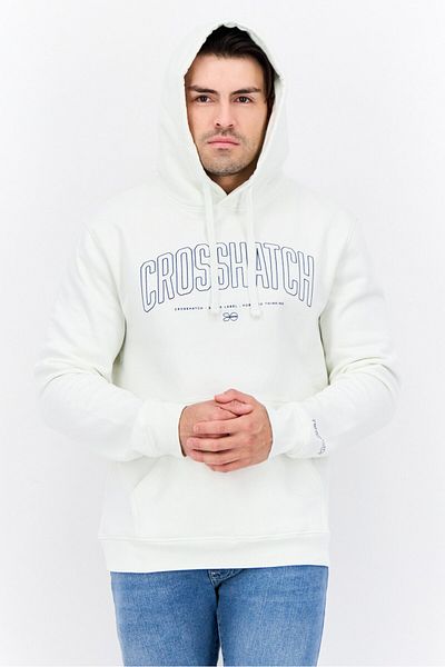 Crosshatch Men Hooded Brand Logo Long Sleeves Sweatshirt, White