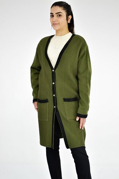 Tuğra Glitter Detailed Knitwear Long Jacket