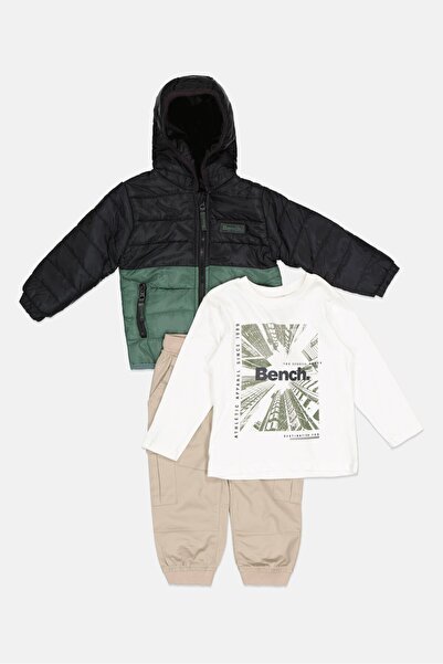 BENCH Toddlers Boy 3 Pcs Brand Logo Puffer Jacket Set, Black