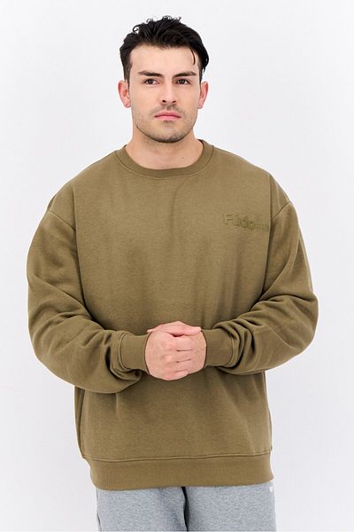 Fudo Men Crew Neck Long Sleeve Brand Logo Sweatshirt, Green