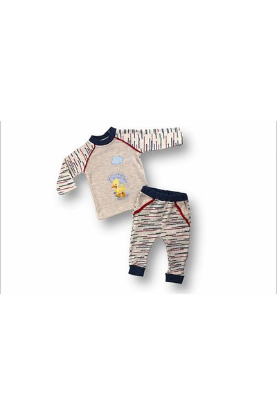 emosavm Blue Umbrella Embroidered Long Sleeve Sweat Baby Girl-Boy Set of 2