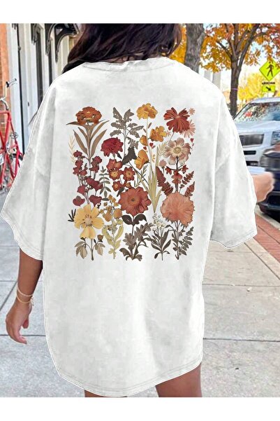 mercoledi تي شيرت نسائي فضفاض مطبوع عليه زهور مقاس كبير - Boyfirend