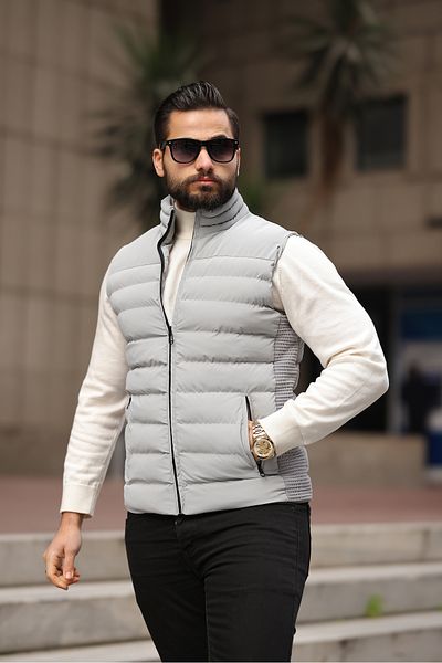 S&M CLOTHİNG New Season Water & Wind Proof Knitting Detailed Men's Inflatable Vest