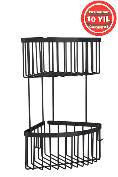 ÇELİK BANYO 20X20 cm Black Stainless Brass Mat - 2-Piece Shampoo Holder Bathroom Shelf
