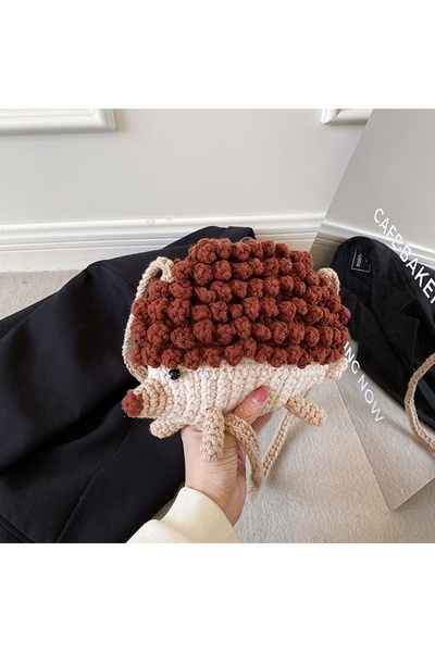 Kadın Girişimciler Atölyesi Amigurumi în formă de arici, design distractiv și vesel, tricotat manual, geantă de mână vintage cu gene, lucrată manual