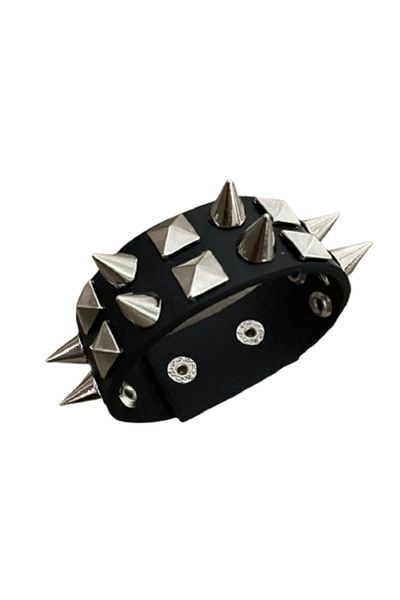 Metal Giyim Double Row Spayk Pyramid Detailed Bracelet