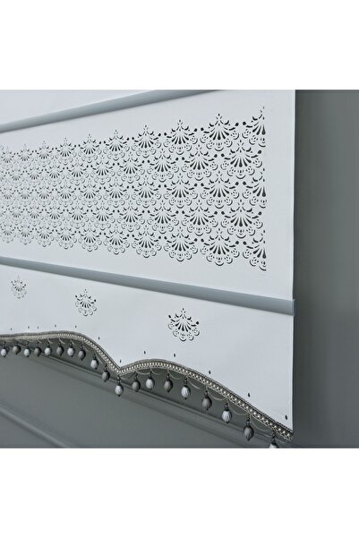 ESDEH Lazer Stor Perde - Gri Lama Ve Boncuk Detaylı - Ithal Mat Kalın Stor