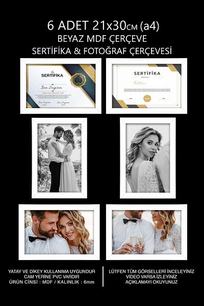 Bytwo 6Pcs 21X30 Frame - White Frame - Diploma Frame - A4 Frame - Photo Frame