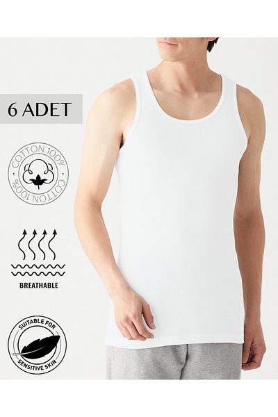 oxe Set of 6 100% Cotton Men's Combed Cotton White Strap Tank Top