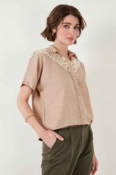 Lela Dantelli Relaxed Fit Kısa Kollu Gömlek  GÖMLEK 5865764