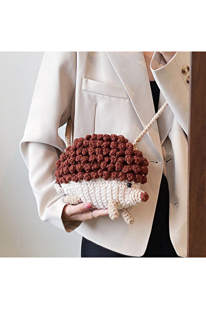 Kadın Girişimciler Atölyesi Amigurumi în formă de arici, design distractiv și vesel, tricotat manual, geantă de mână vintage cu gene, lucrată manual